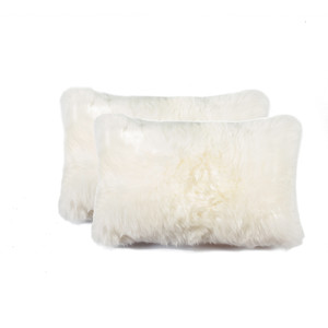 12" X 20" X 5" Natural Sheepskin Pillow 2Pcs - 614486235728