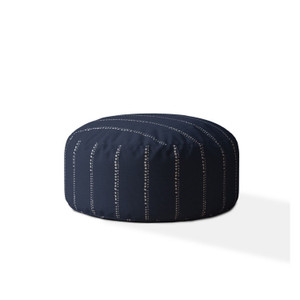 24" Blue Cotton Round Striped Pouf Ottoman - 606114666097 24" Blue Cotton Round Striped Pouf Ottoman - 606114666097