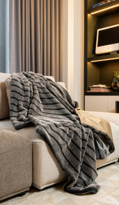 Premier Luxury Gray Stripe Faux Fur Throw Blanket - 4512822836034