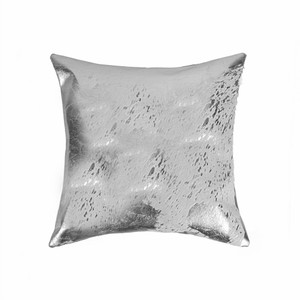 18" X 18" X 5" Gray And Silver Cowhide Pillow - 689805007683