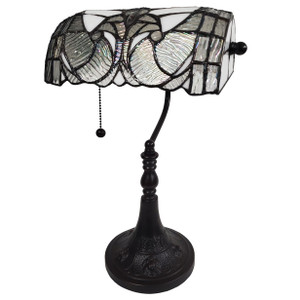16" Dark Brown Table Lamp With White and Silver Shade