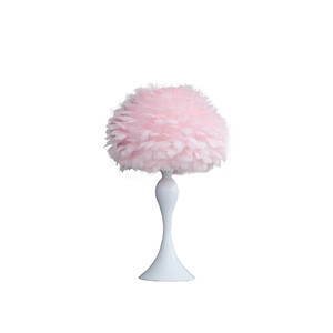 24" Glam Pink Faux Feather and White Metal Table Lamp - 606114071327