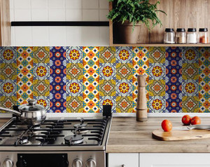 7" X 7" Blue And Yellow Mosaic Peel And Stick Removable Tiles - 808230083790