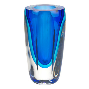6" Mouth Blown Blue Art Glass Vase - 4512822911892