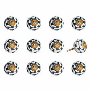 1.5" X 1.5" X 1.5" White Teal And Gold Knobs 12 Pack - 614486198184