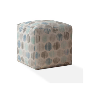 17" Blue And Grey Flax Polka Dots Pouf Ottoman - 606114664116 17" Blue And Grey Flax Polka Dots Pouf Ottoman - 606114664116