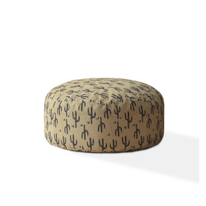 24" Beige Cotton Round Floral Pouf Ottoman - 606114666844 24" Beige Cotton Round Floral Pouf Ottoman - 606114666844