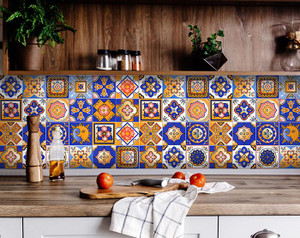 6" x 6" Blue and Gold Celestial Mosaic Peel and Stick Removable Tiles - 808230087590