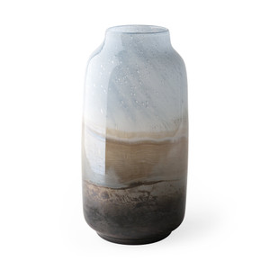 15" Ocean Wave Colored Bubble Glass Oval Urn Glass Vase - 808230001251