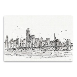 24" Monochrome City Skyline Sketch Canvas Wall Art - 808230016965