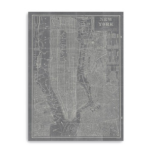 24" x 16" Gray and White Aerial New York Map Canvas Wall Art - 808230016347