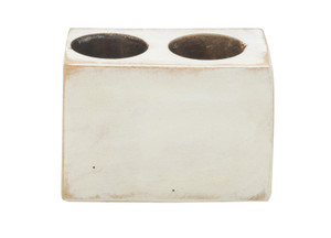 Distressed White Wood Two Hole Centerpiece Votive Candle Holder - 606114681793