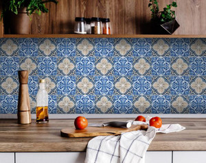 4" X 4" Blues and Crema Peel And Stick Removable Tiles - 808230084001