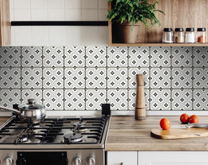 4" X 4" Black and White Rosa Peel and Stick Removable Tiles - 808230082717