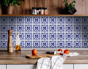 4" X 4" Blue And White Mosaic Peel And Stick Removable Tiles - 808230081413