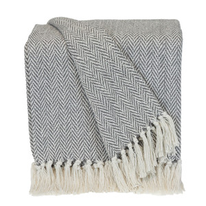 Handloomed Light Gray Cotton Throw Blanket with Tassels - 606114636465