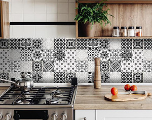 5" X 5" Black White and Gray Bella Peel and Stick Tiles - 808230082779