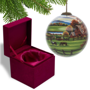 Farm in the Fall Scenery Hand Painted Mouth Blown Glass Ornament - 606114636908