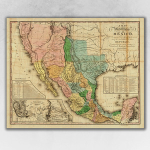 20" X 24" Vintage 1846 Map Of Mexico Wall Art - 808230021839