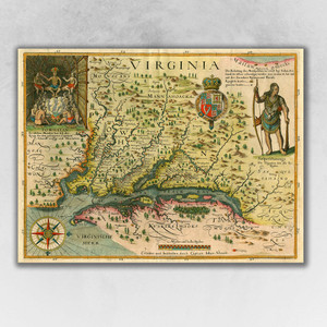18" X 24" Map Of Virginia C1627 Vintage Poster Wall Art - 808230021471