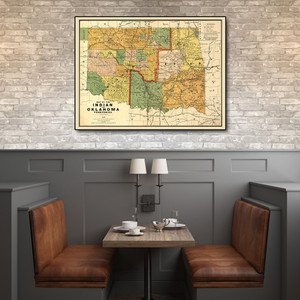 24" X 32" Map Of Indian And Oklahoma Territories Vintage Poster Wall Art - 808230021938