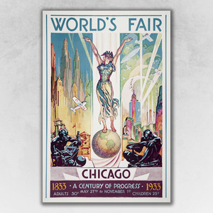 Vintage 1933 Chicago Worlds Fair Unframed Print Wall Art Paper Modern Style