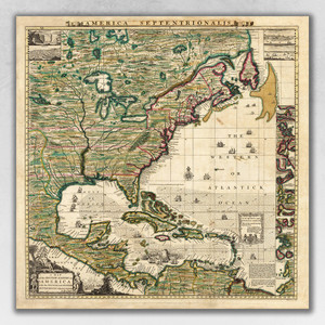 24" X 24" Vintage 1773 Map Of British Empire In North America Wall Art - 808230021570
