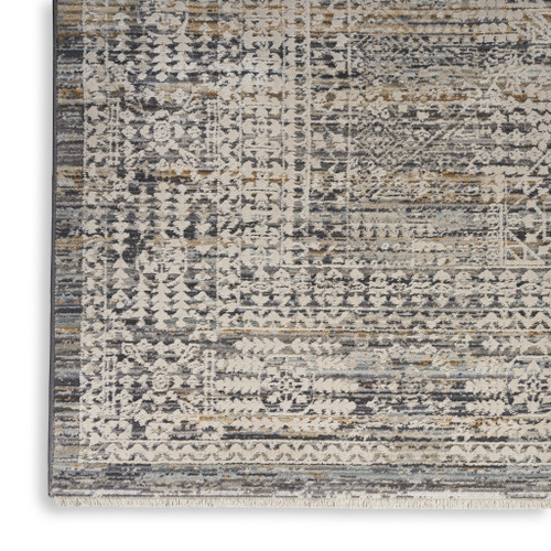 3' X 5' Ivory And Slate Gray Oriental Distressed Area Rug With Fringe