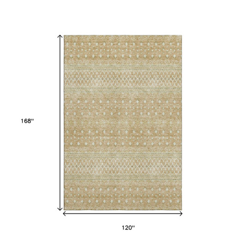 10' X 14' Copper And Ivory Tribal Washable Area Rug With UV Protection