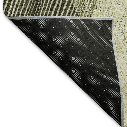 5' X 8' Olive Green Gray And Ivory Geometric Washable Area Rug With UV Protection