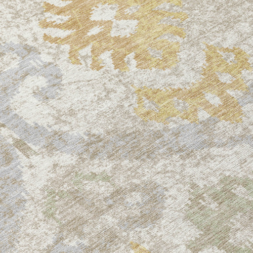 5' X 8' Ivory And Linen Ikat Washable Indoor Outdoor Area Rug