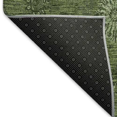5' X 8' Olive Green And Ivory Floral Washable Area Rug With UV Protection