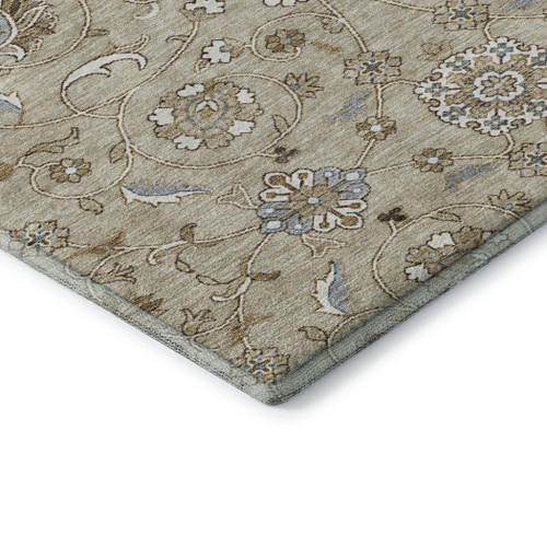 8' Beige Gray And Ivory Moroccan Washable Round Rug With UV Protection