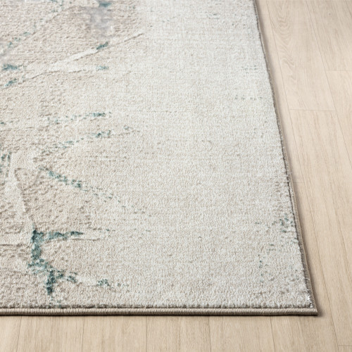5' X 7' Beige And Blue Abstract Distressed Area Rug