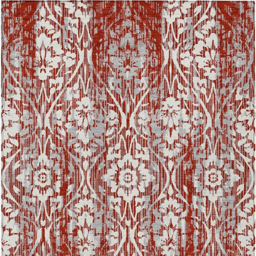 5' X 8' Red And Burgundy Damask Washable Indoor Outdoor Area Rug
