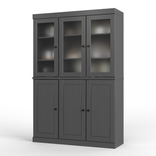 72" Gray Solid Wood Six Door Two Drawer Pantry Or Storage Closet