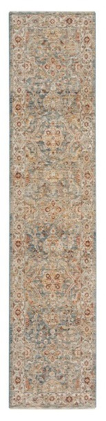10' Ivory Blue And Orange Floral Medallion Distressed Runner Rug
