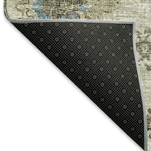 8' X 10' Blue Ivory And Gray Floral Medallion Distressed Washable Area Rug With UV Protection