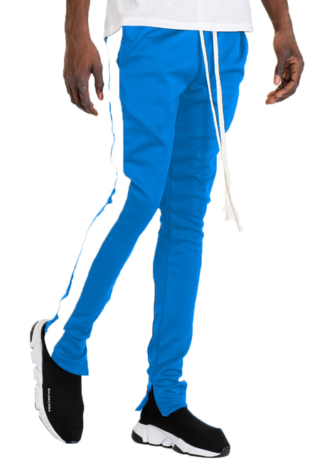 SLIM FIT TRACK PANTS- CYAN/ WHITE