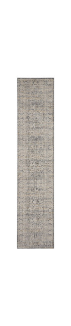 10' Ivory And Slate Gray Oriental Distressed Runner Rug With Fringe