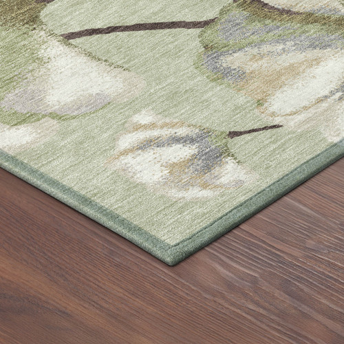 5' X 8' Lime Green Ivory And Beige Botanical Leaves Washable Indoor Outdoor Area Rug