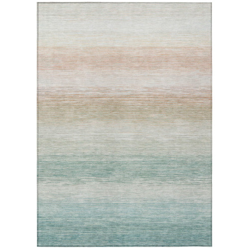 8' X 10' Aqua And Teal Blue Striped Washable Indoor Outdoor Area Rug