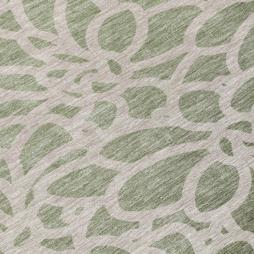5' X 8' Lime Green And Beige Botanical Leaves Washable Indoor Outdoor Area Rug