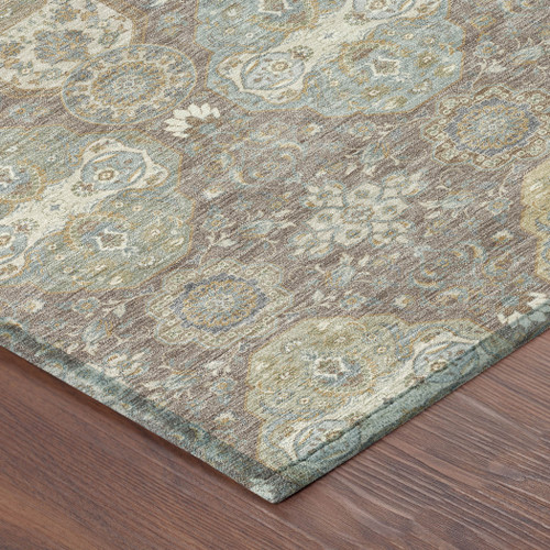 9' X 12' Brown And Sage Floral Washable Indoor Outdoor Area Rug
