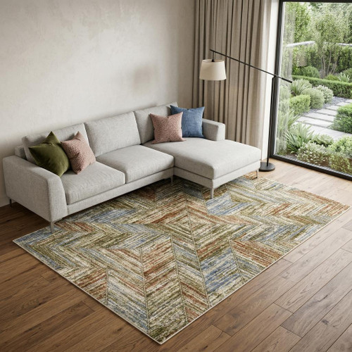 10' X 13' Blue And Rust Geometric Area Rug