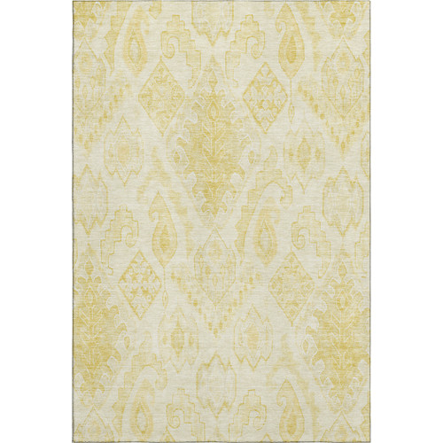 5' X 8' Gold And Ivory Moroccan Washable Area Rug With UV Protection