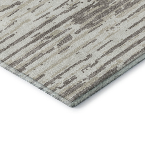 8' Taupe And Ivory Striped Washable Round Rug With UV Protection