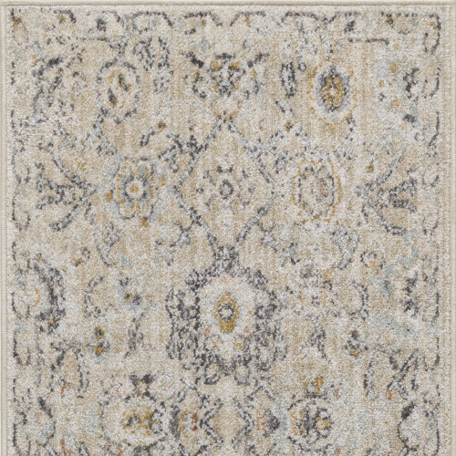 8' Cream Black And Yellow Floral Distressed Runner Rug