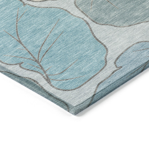 3' X 5' Teal Blue And Ivory Botanical Leaves Washable Indoor Outdoor Area Rug