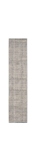 8' Ivory And Blue Geometric Distressed Runner Rug With Fringe